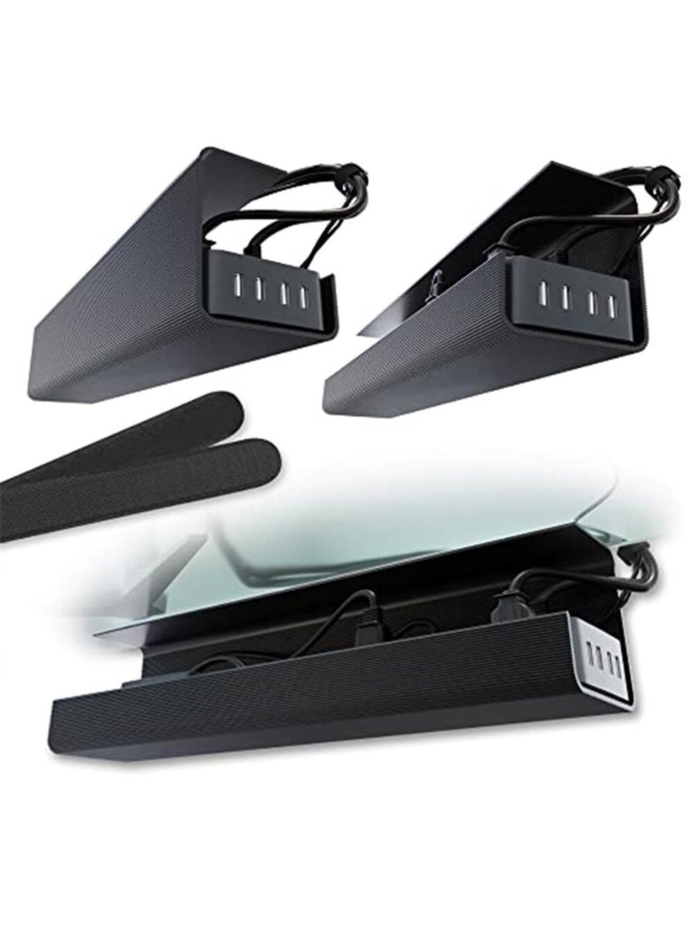 Under Desk Cable Management Tray Cord Organizer Adhesive No Drill Black 17 Inch